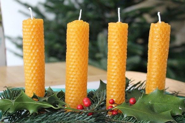 Idée cadeau Lot de 3 grosses bougies à la cire d'abeille gaufrée